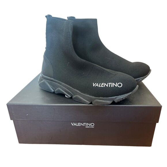 Valentino By Mario Valentino High-Top Sock Sneakers Black White 6